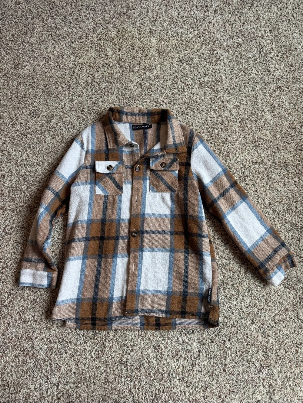 LenoxJames Kids Brown Plaid Shacket - Cozy Button-Front Jacket